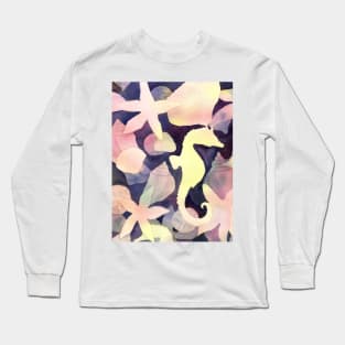 Seahorse Negative Watercolor Painting Long Sleeve T-Shirt